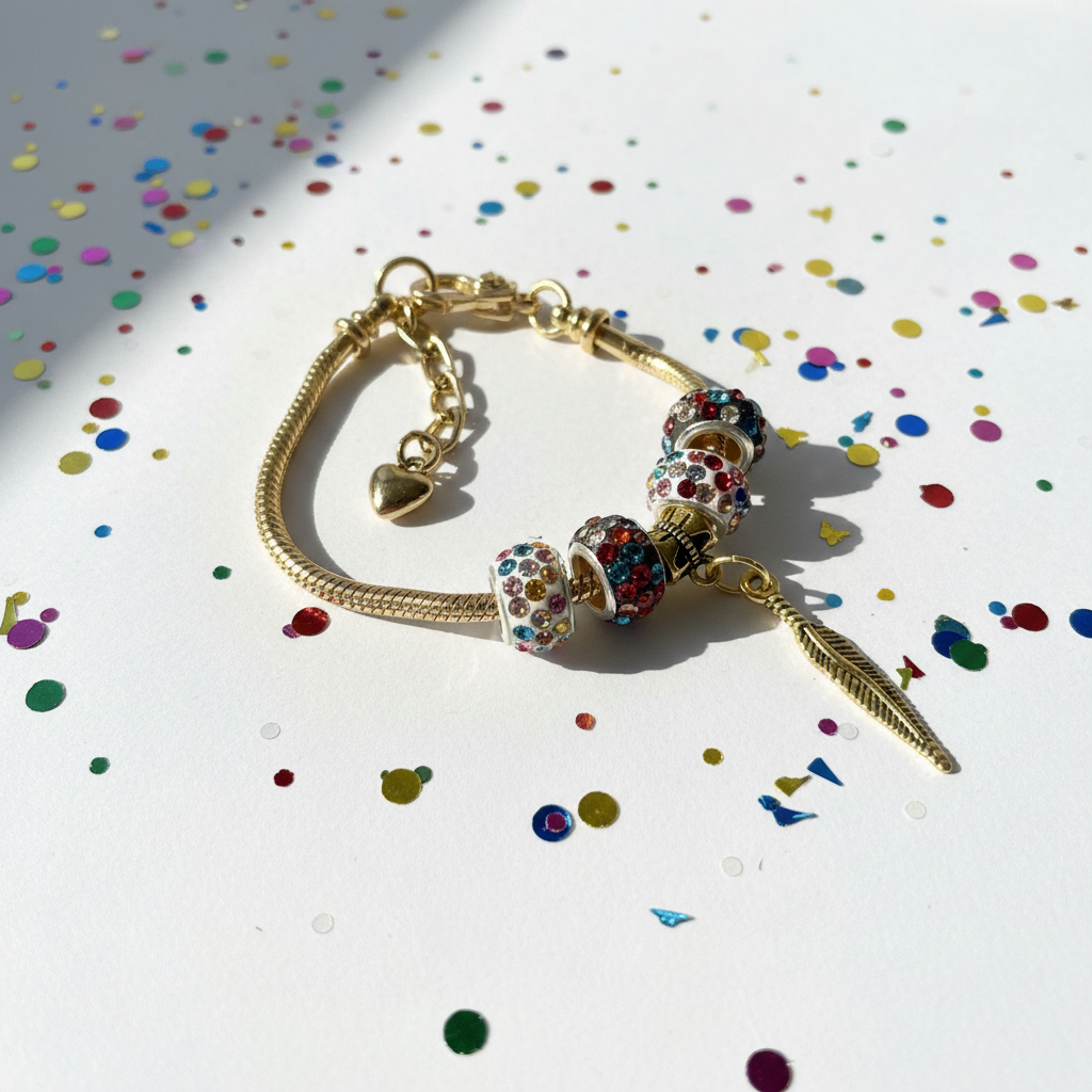 Gold Bracelet Extra Length with Charms