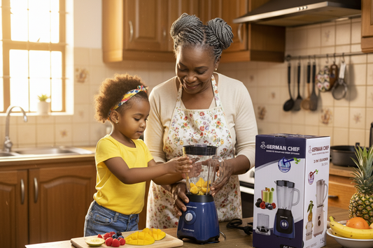Grandmother and granddaughter blending