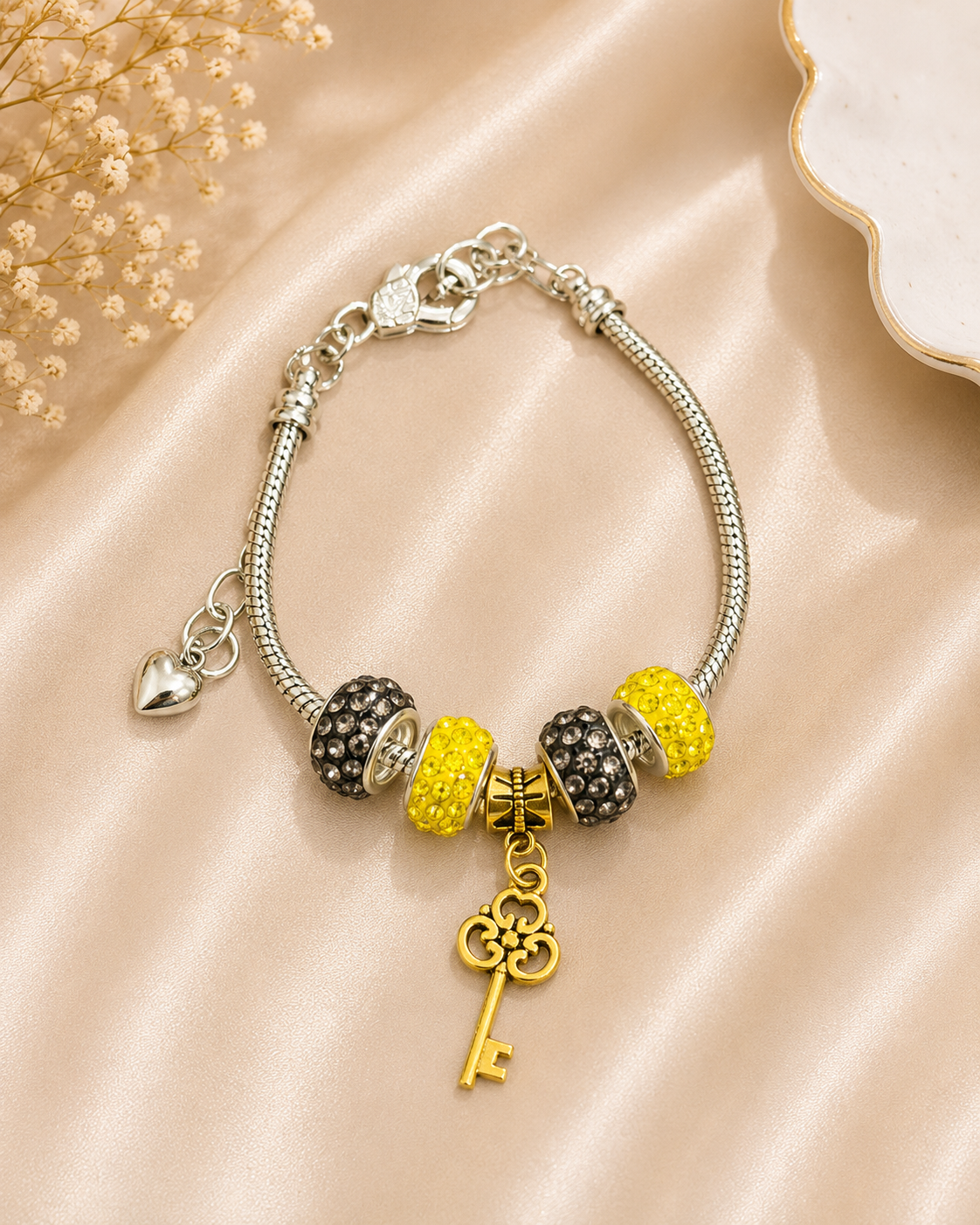 Silver Bracelet Extra Length with Charms