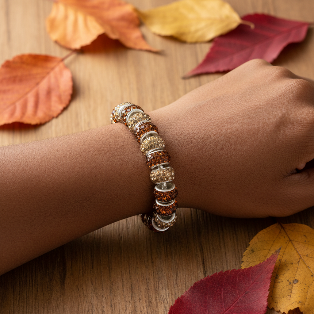 Amber gold bracelet on wrist