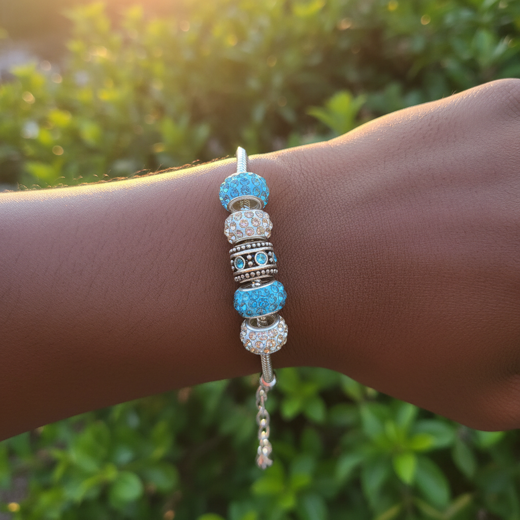Aqua blue bracelet on wrist