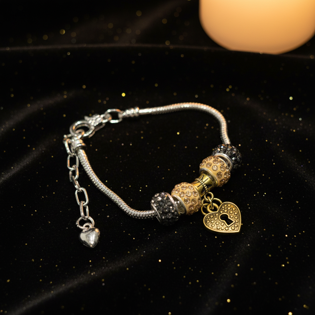 Black gold heart locket bracelet