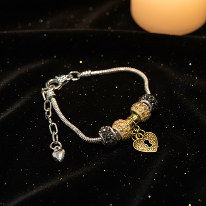 Black gold heart locket bracelet