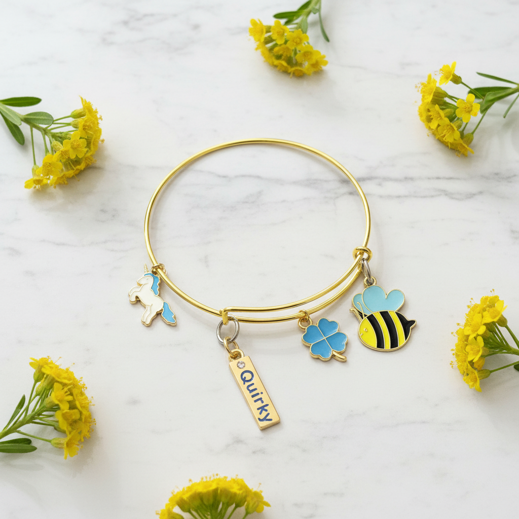 Bracelet on marble with wildflowers
