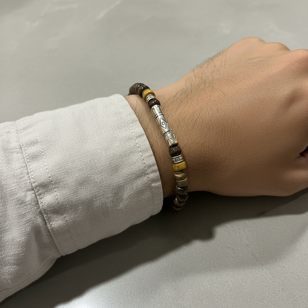 Brown Yellow Charm Bracelet - Worn Shot