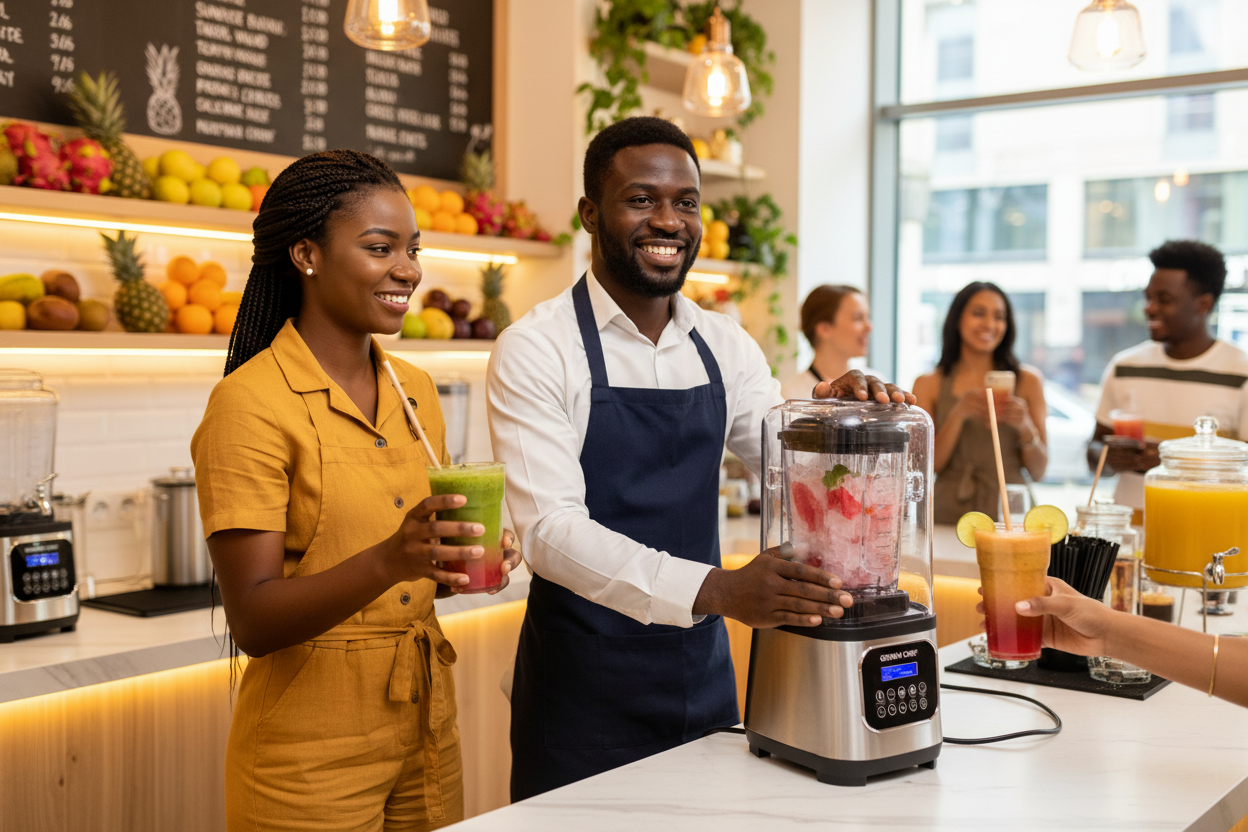Business partners at juice bar
