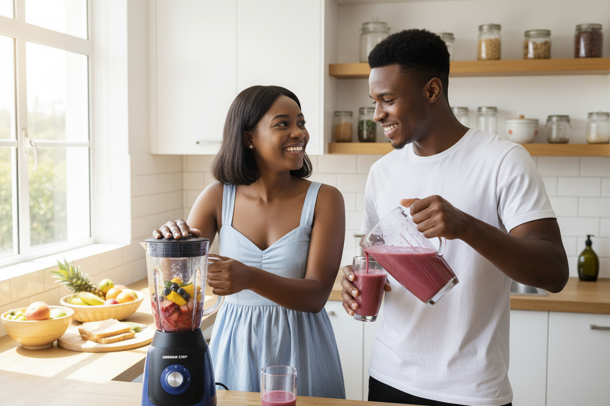 Couple blending smoothies
