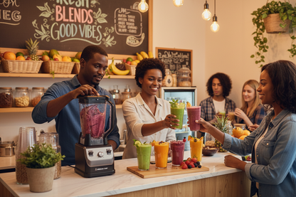 Couple running juice bar business