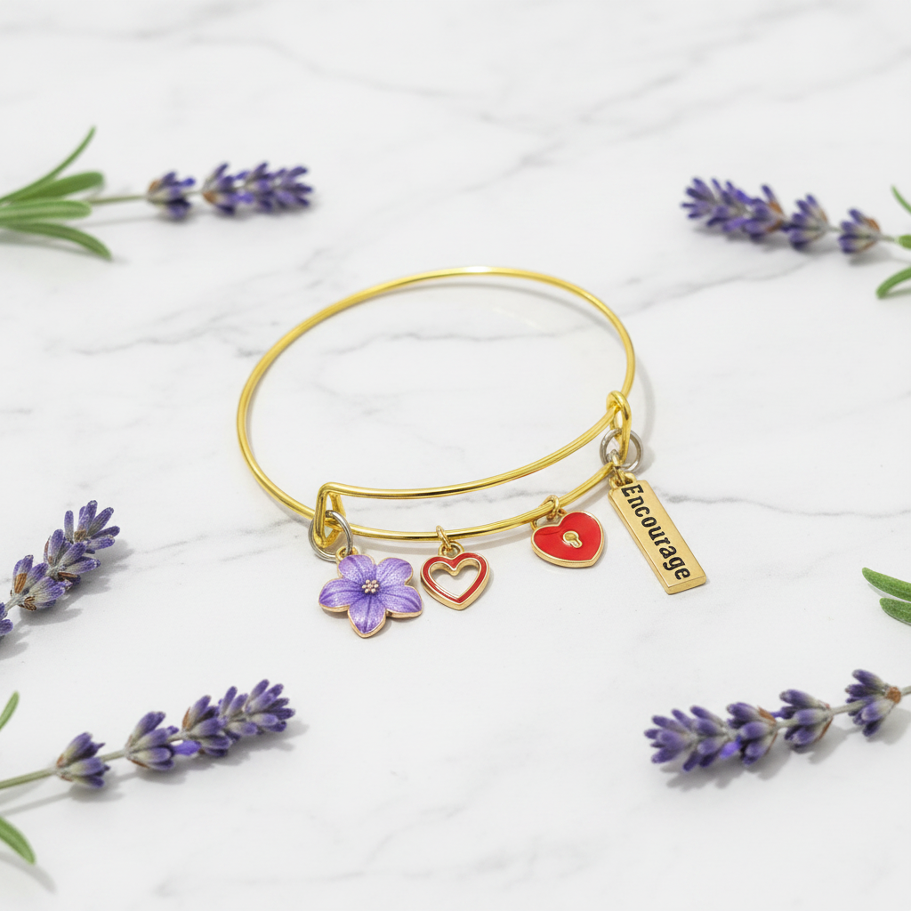 Encourage bracelet - white marble with lavender