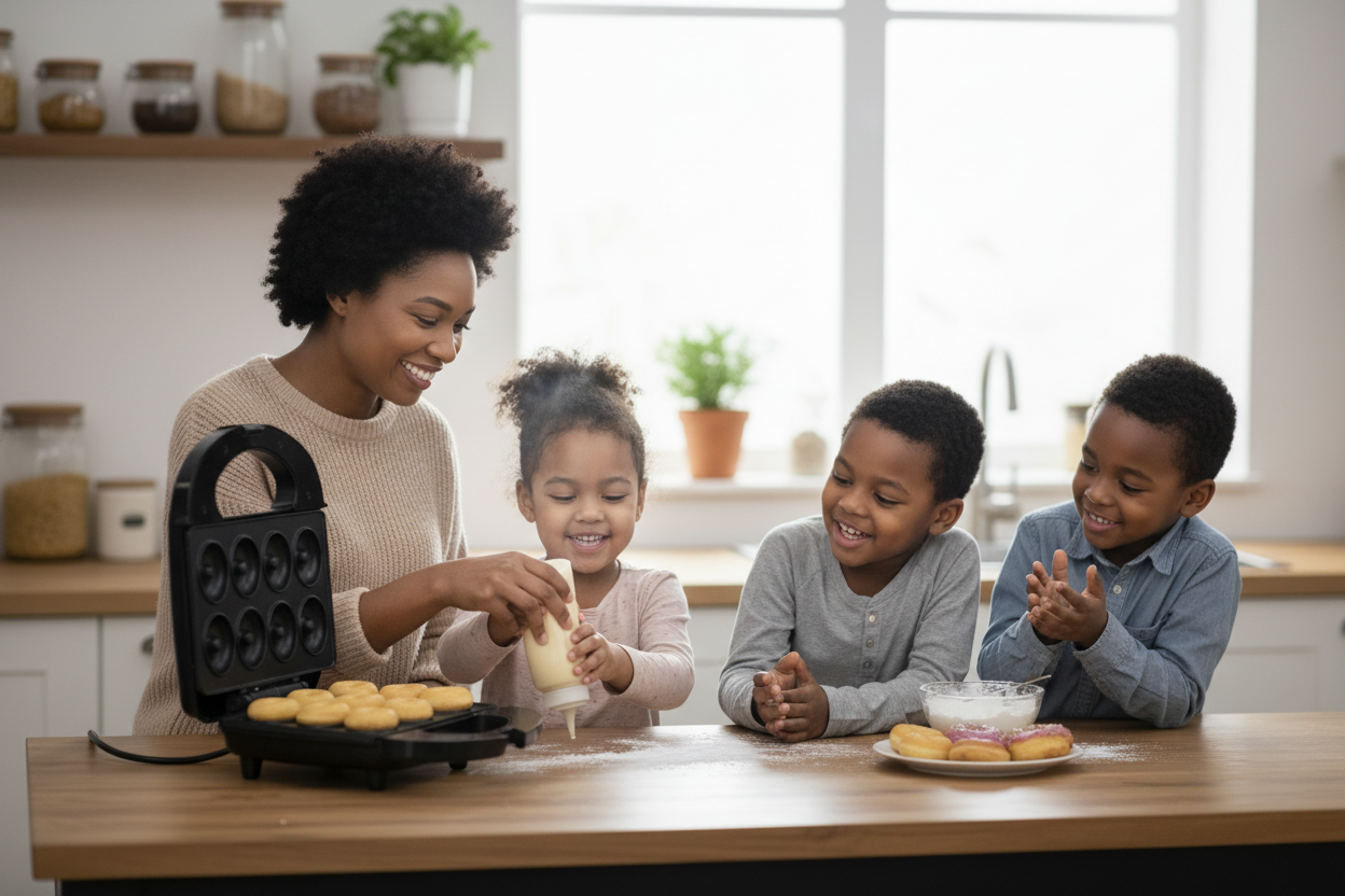 Family Using Donut Maker