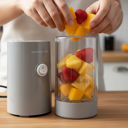 Fresh fruits being loaded into blender