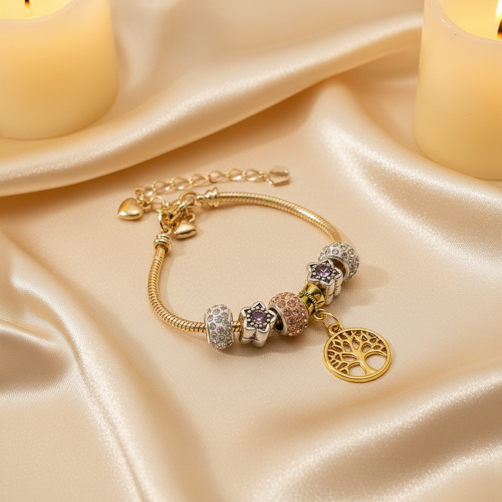 Gold Bracelet Extra Length with Charms