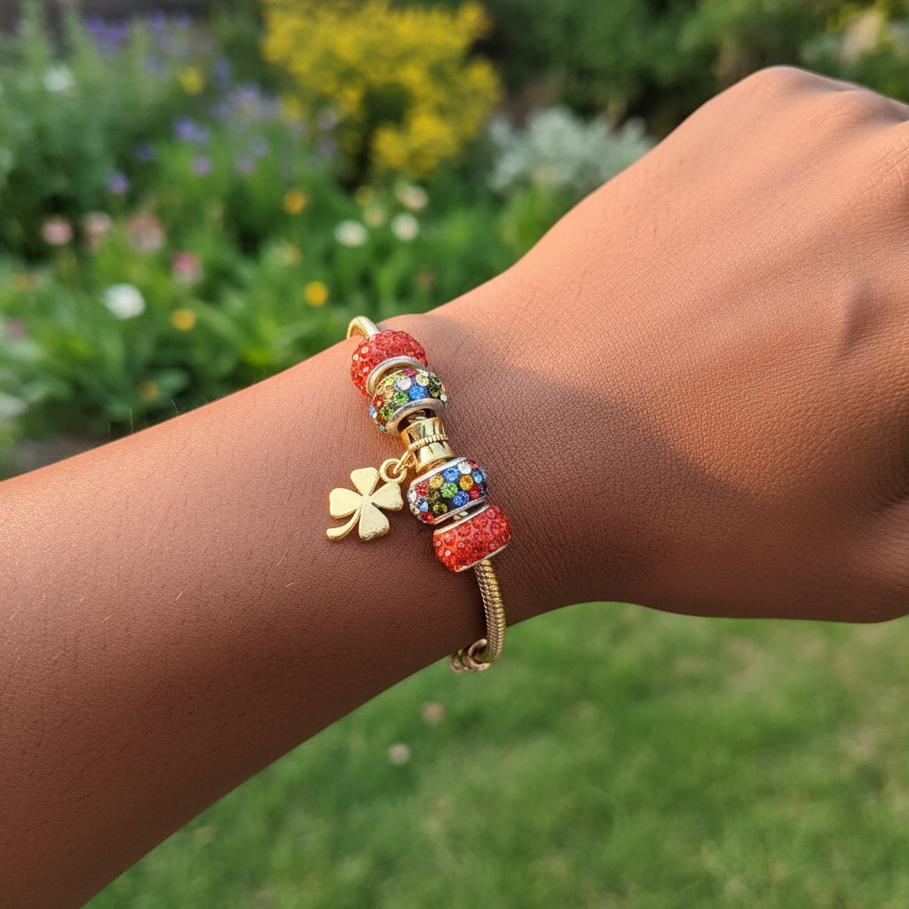 Gold Bracelet Extra Length with Charms