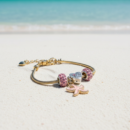 Gold Bracelet Extra Length with Charms