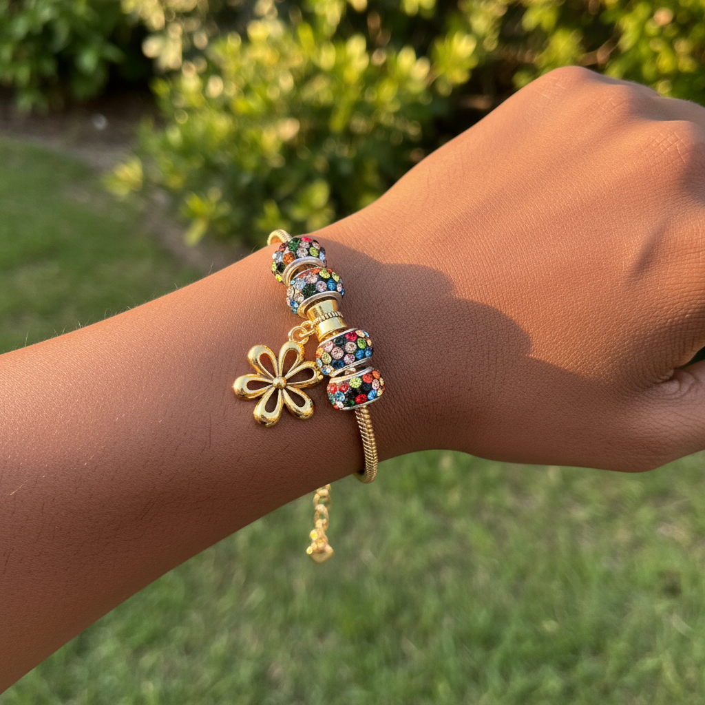 Gold Bracelet Extra Length with Charms