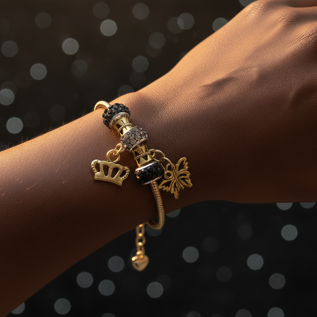 Gold Bracelet Extra Length with Charms