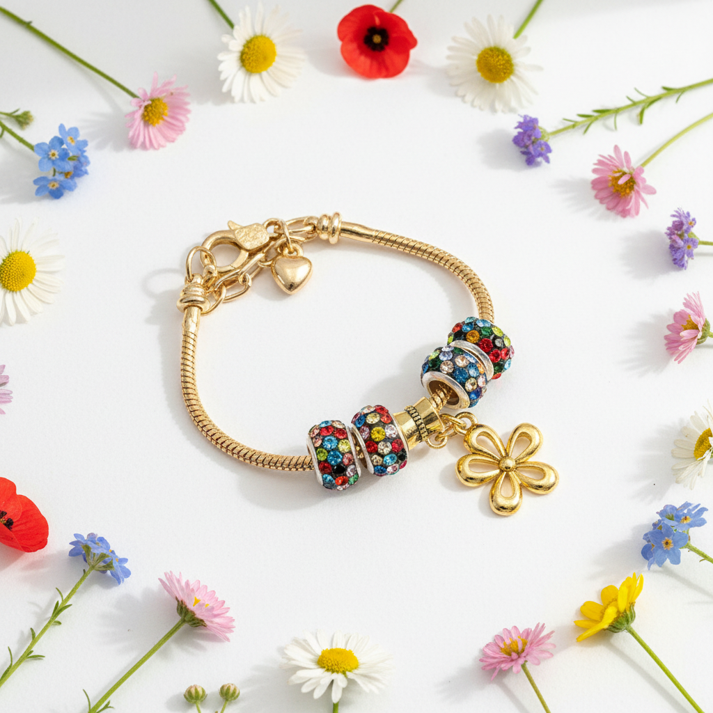 Gold Bracelet Extra Length with Charms