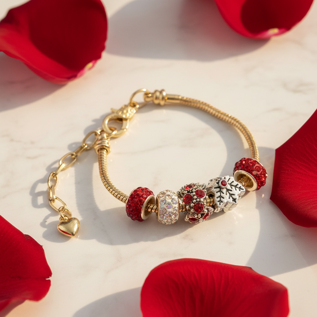 Gold Bracelet Extra Length with Charms