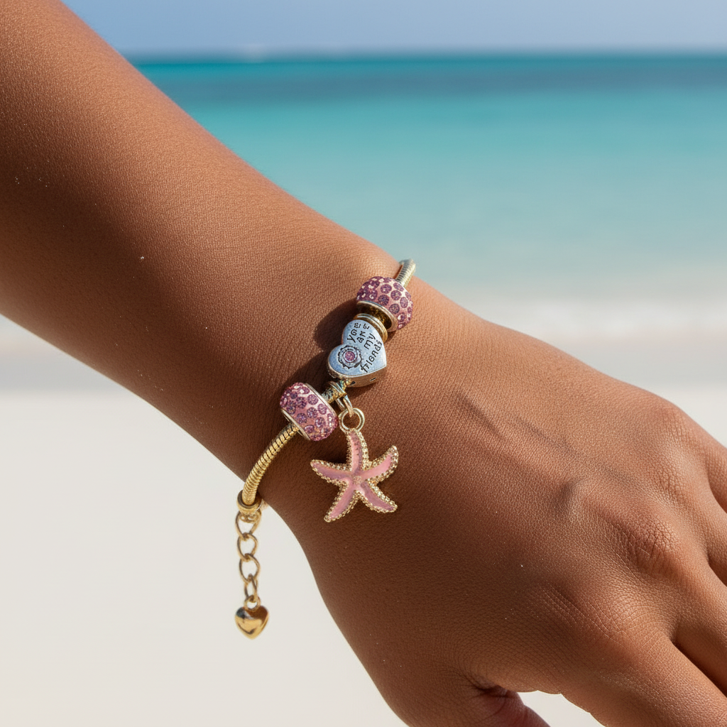 Gold Bracelet Extra Length with Charms