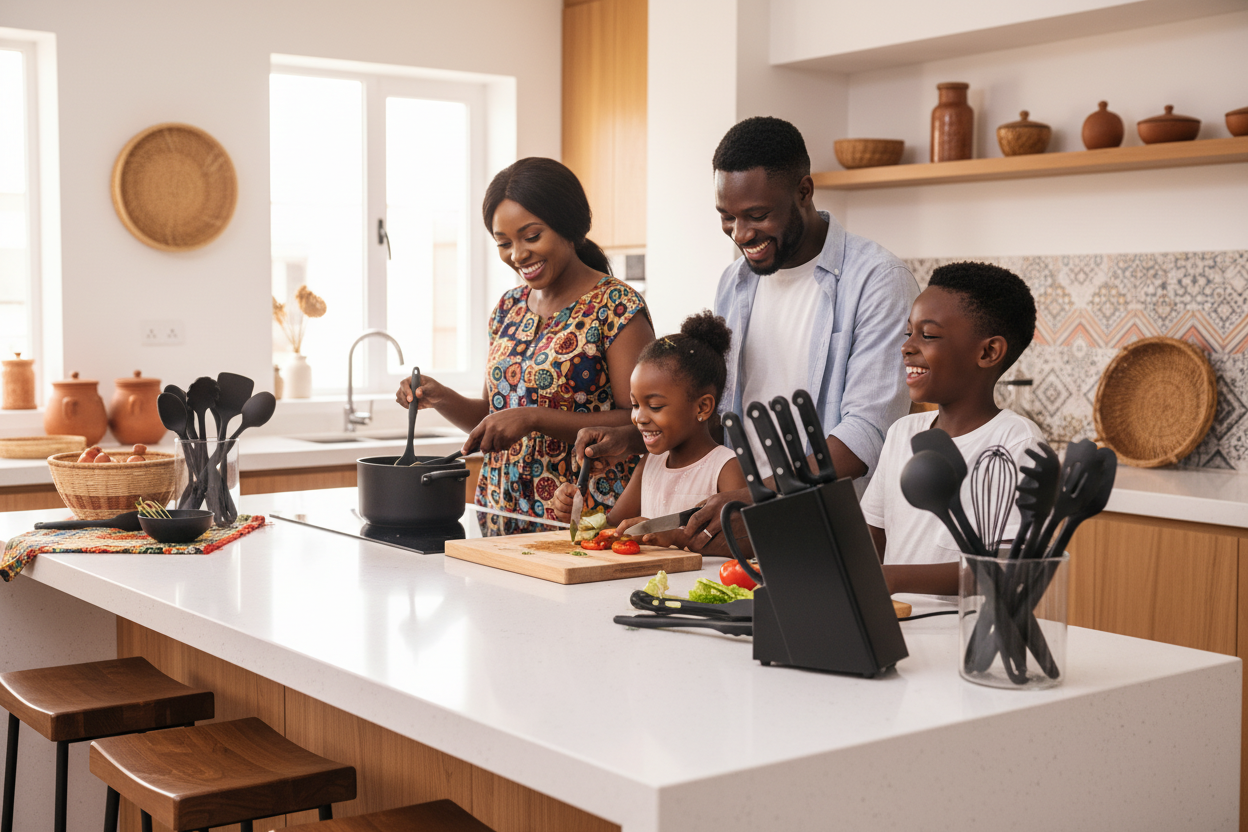 Ghanaian Family Cooking Together
