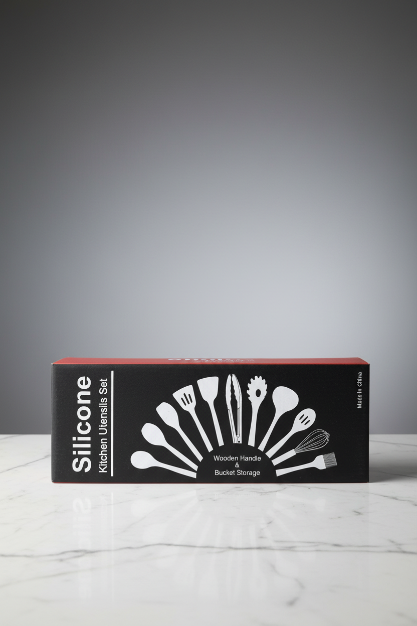 Silicone Kitchen Utensils Set box studio shot