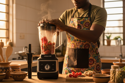 Man grinding pepper in blender