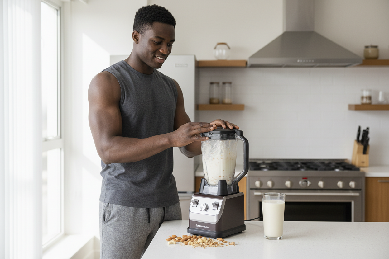 Man making nut milk