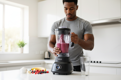 Man making protein smoothie