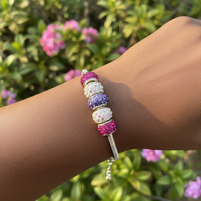 Pink purple bracelet on wrist