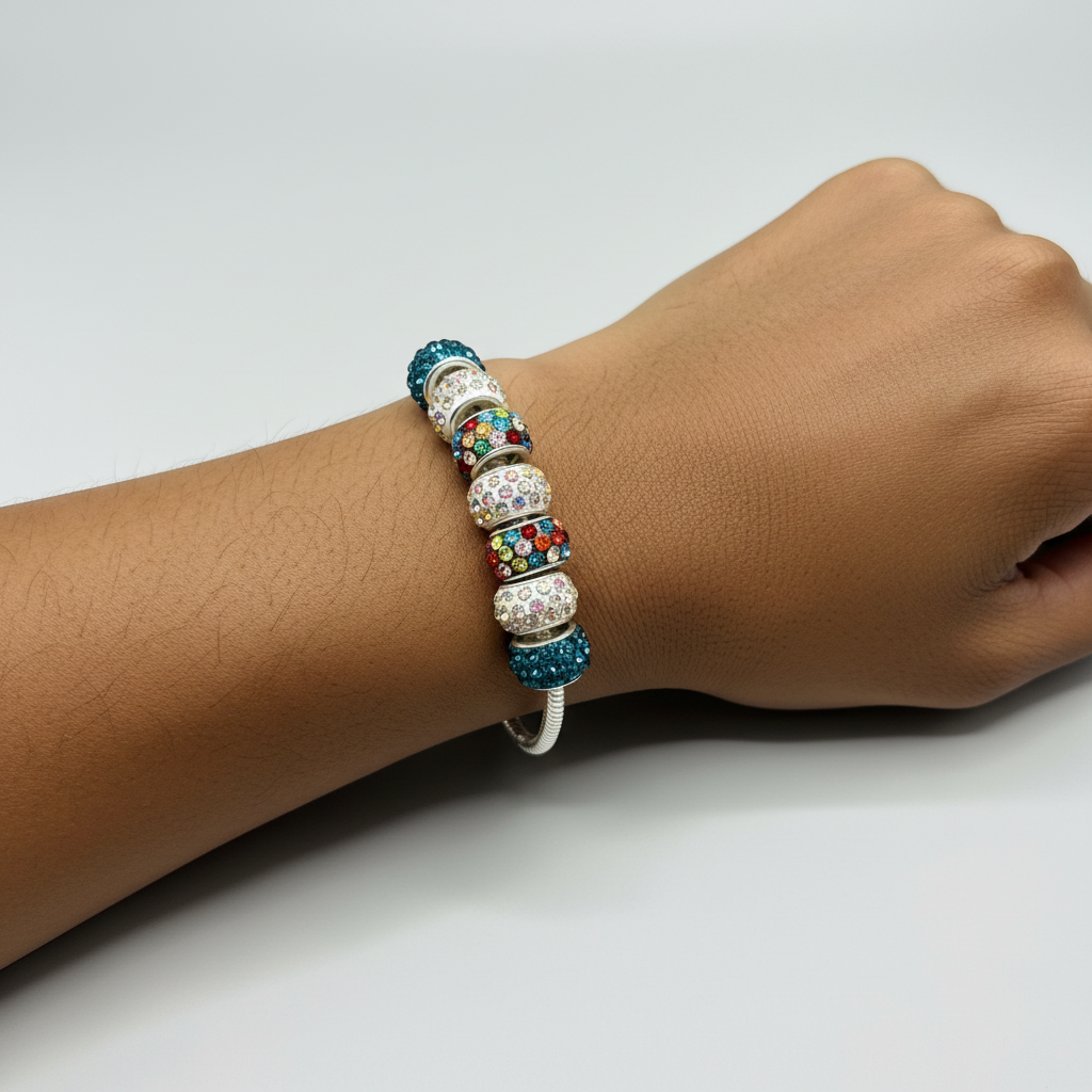 Rainbow bracelet on wrist