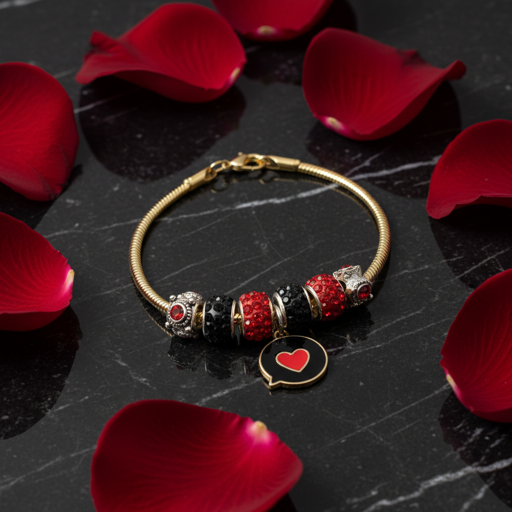 Red black bracelet - black marble roses