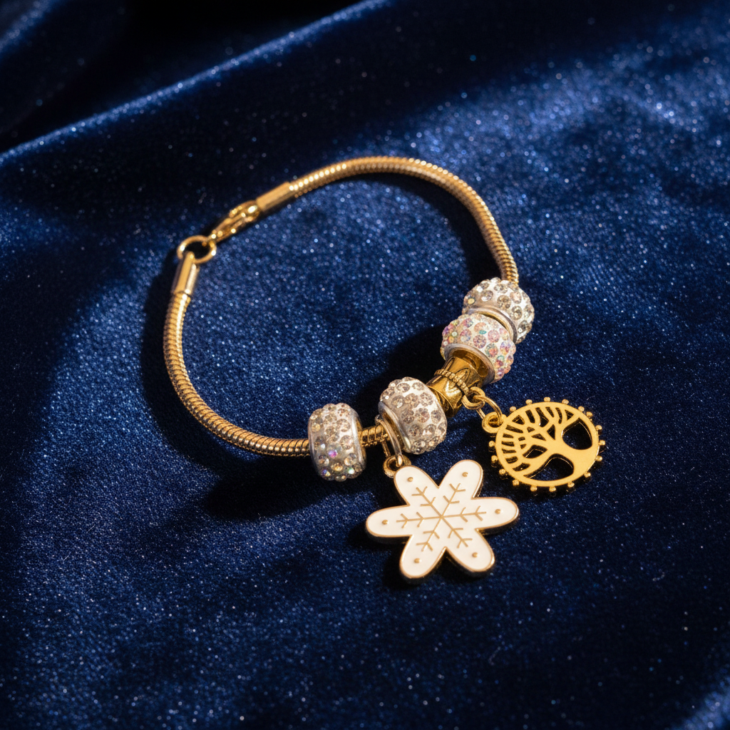 Snowflake Tree bracelet - navy velvet