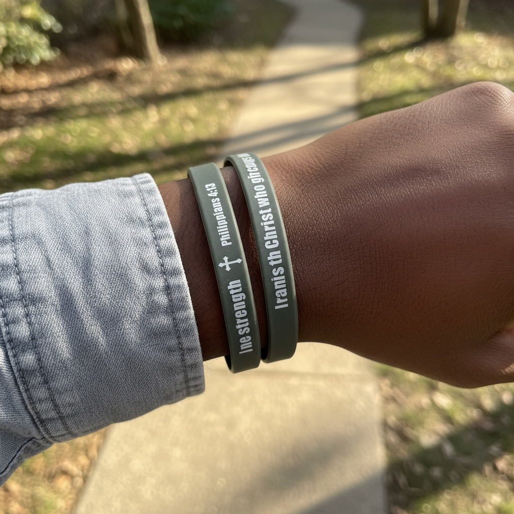 Two Olive Green Bracelets - Dark Skin Worn Shot