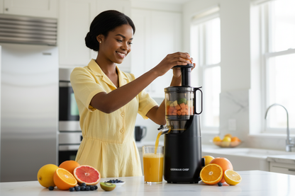 Woman juicing oranges and grapefruit