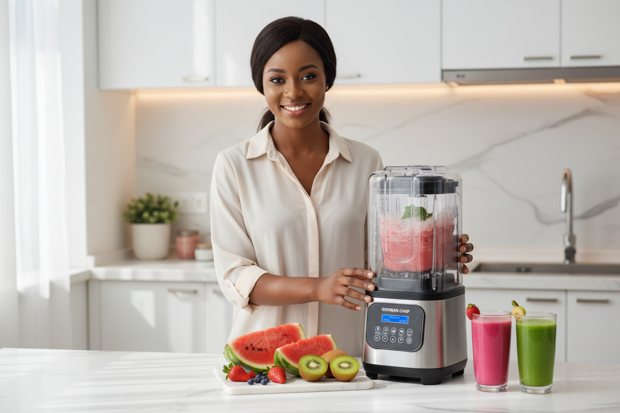Woman making smoothies at home
