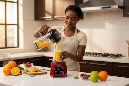 Woman pouring juice from Blender Pro