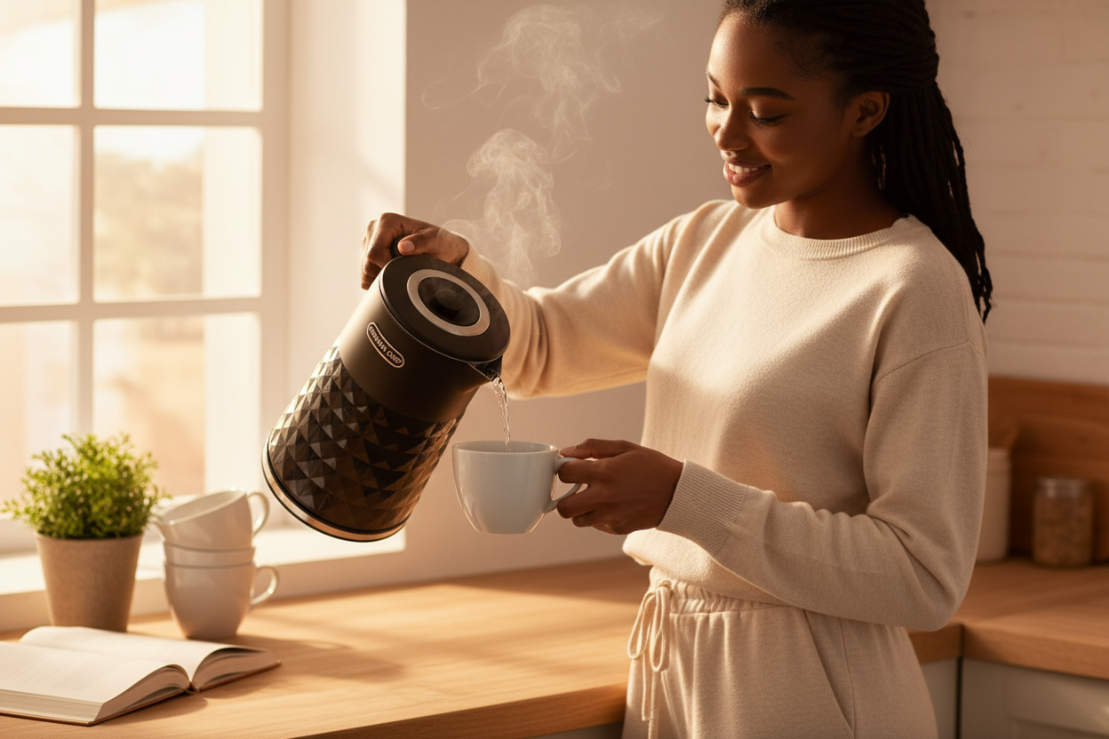 Woman pouring tea with kettle