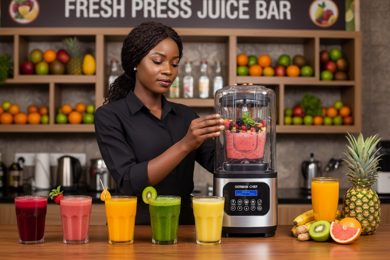 Woman running juice bar with GM-238