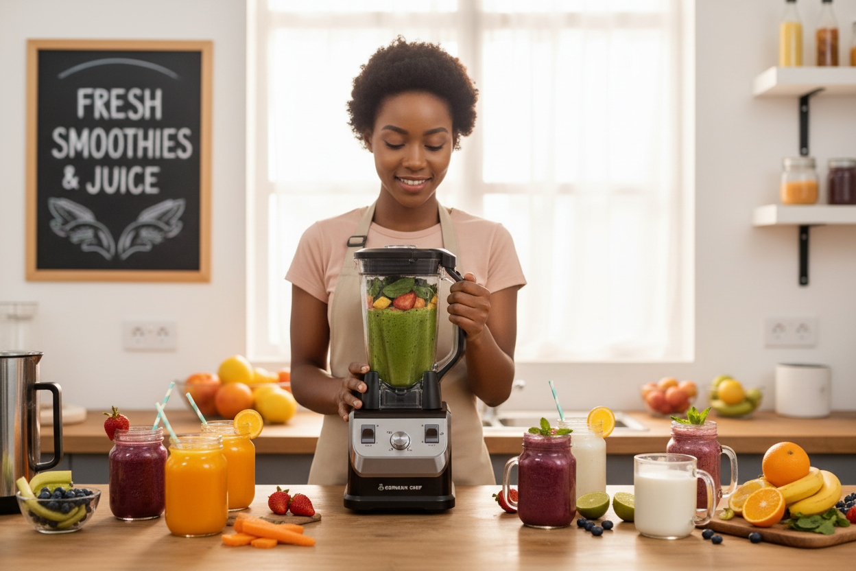 Woman running juice bar