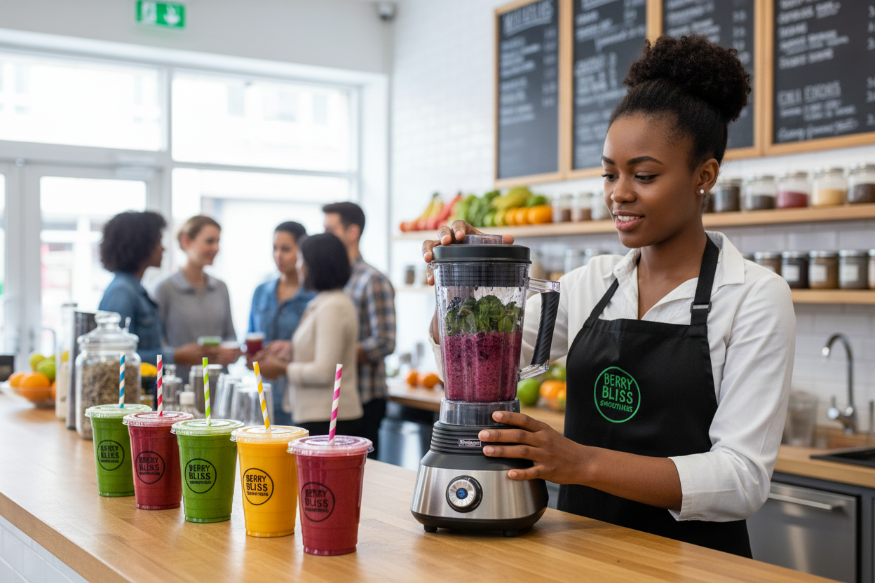Woman running smoothie shop